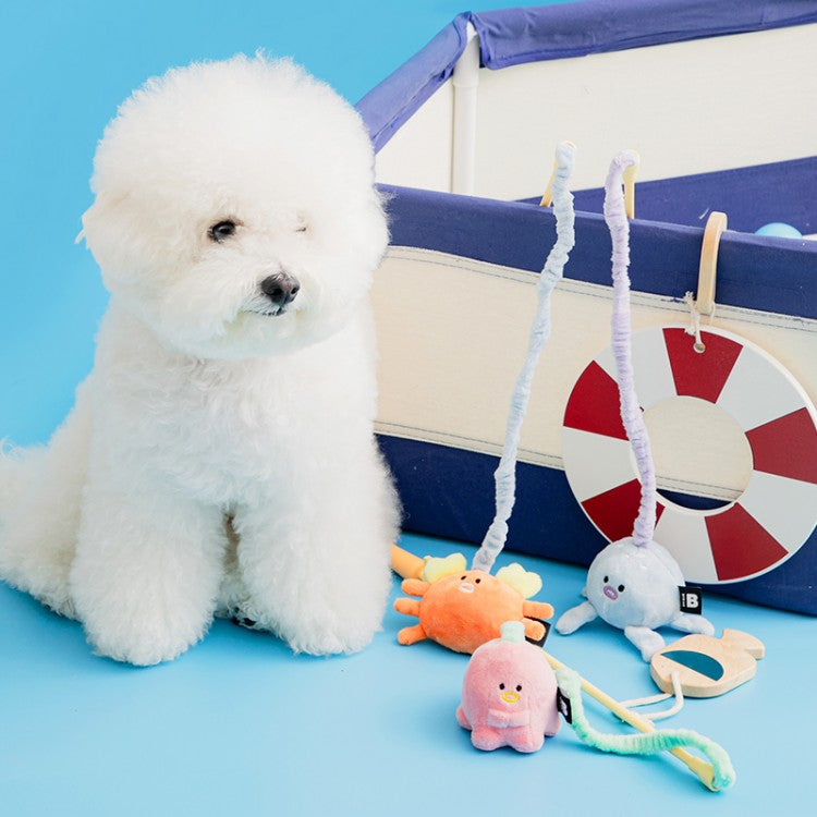 BITE ME Catch Me Tug Fishing Rod Toy 3 Types (Squeaky) - Jellyfish/Crab/Octopus