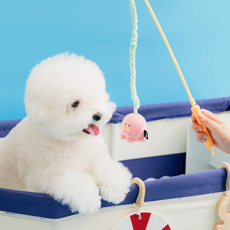 BITE ME Catch Me Tug Fishing Rod Toy 3 Types (Squeaky) - Jellyfish/Crab/Octopus