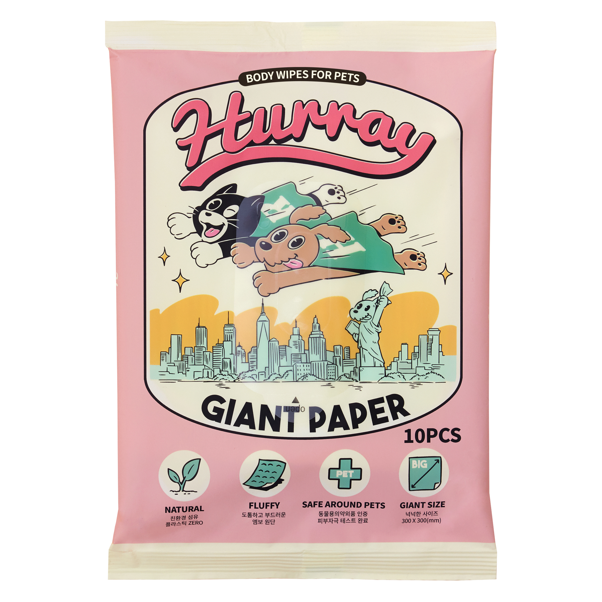 HURRAY Giant Paper Pet Wet Wipes （10 PCS）