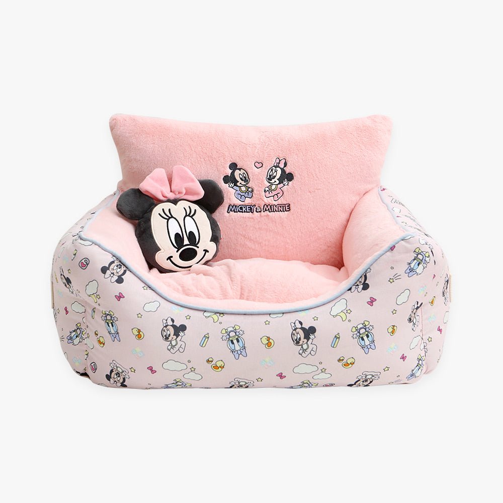 Disney Pet Bed Mickey Minnie Cozy Backrest Bed, Non-Slip