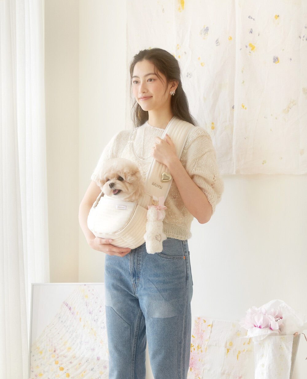 I AM SEORU Classic Shell Pet Bag (Check Beige)