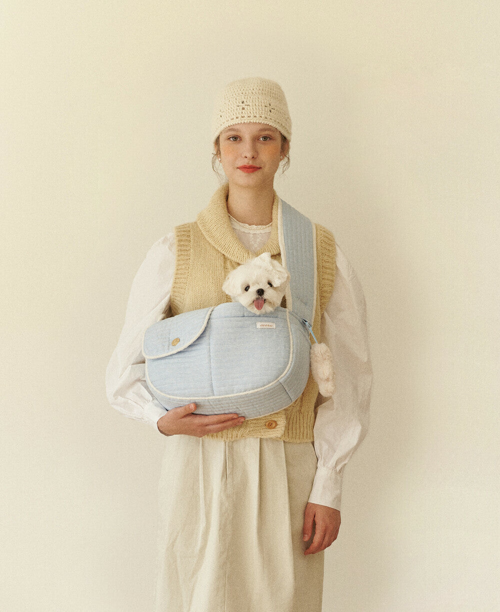 I AM SEORU Classic Herringbone Pet Bag (Sky Blue)